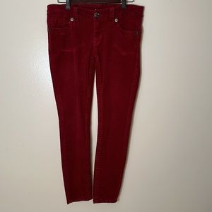 Seven7 Red Corduroy Skinny Low Rise Jeans, Size 8